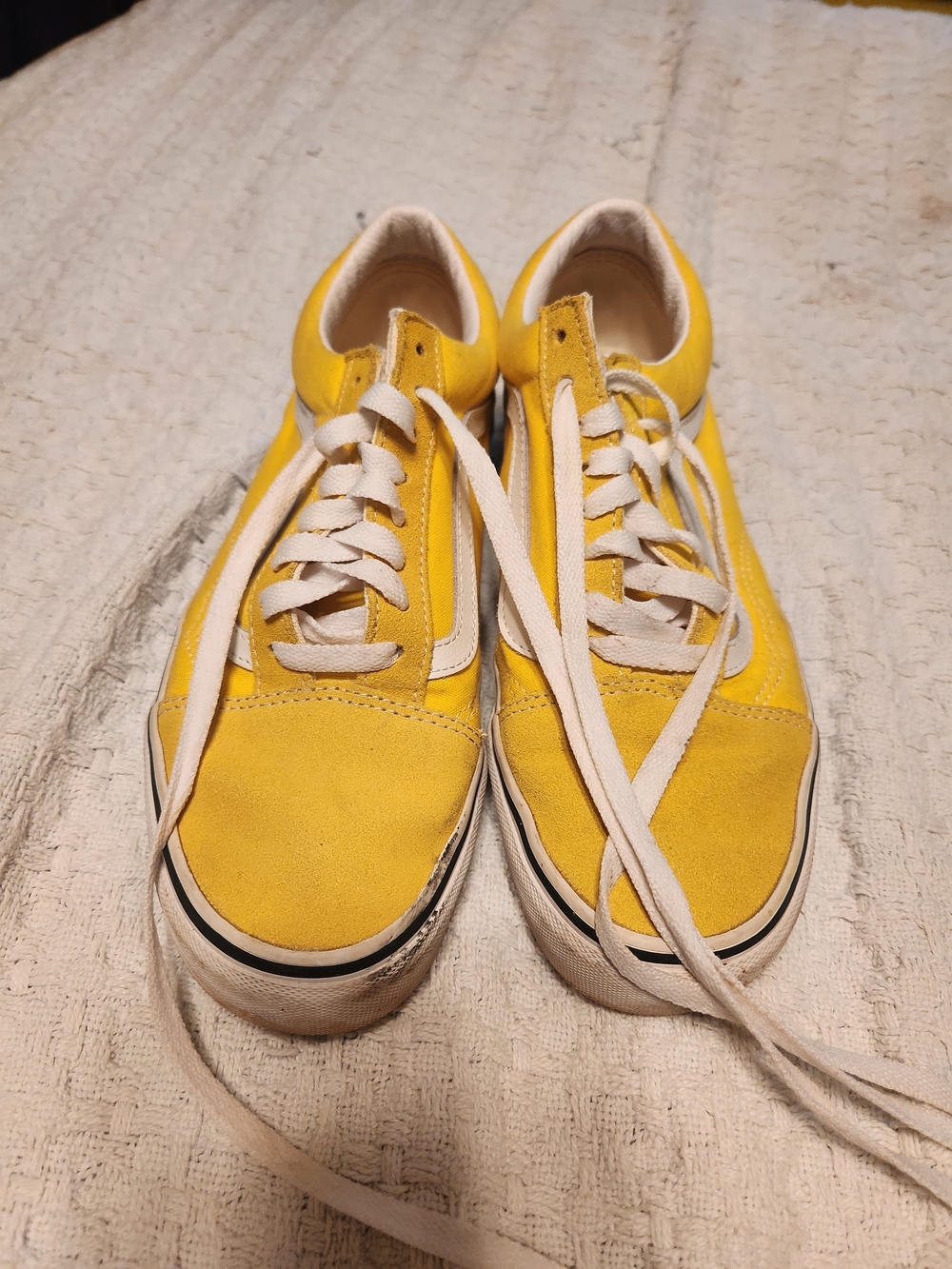 Yellow Low-Top Canvas Vans Sneakers with White Stripe